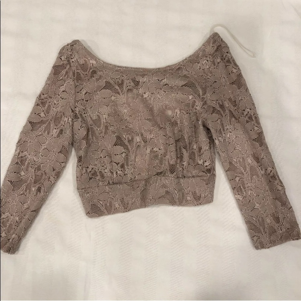 NECESSARY CLOTHING CROP TOP TAN LACE W/ open back
